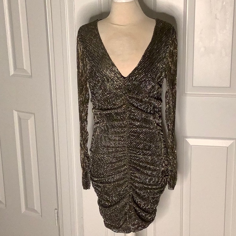 Steve Madden Tessa Ruched Metallic Long Sleeve Mini Dress. Size M. NWT